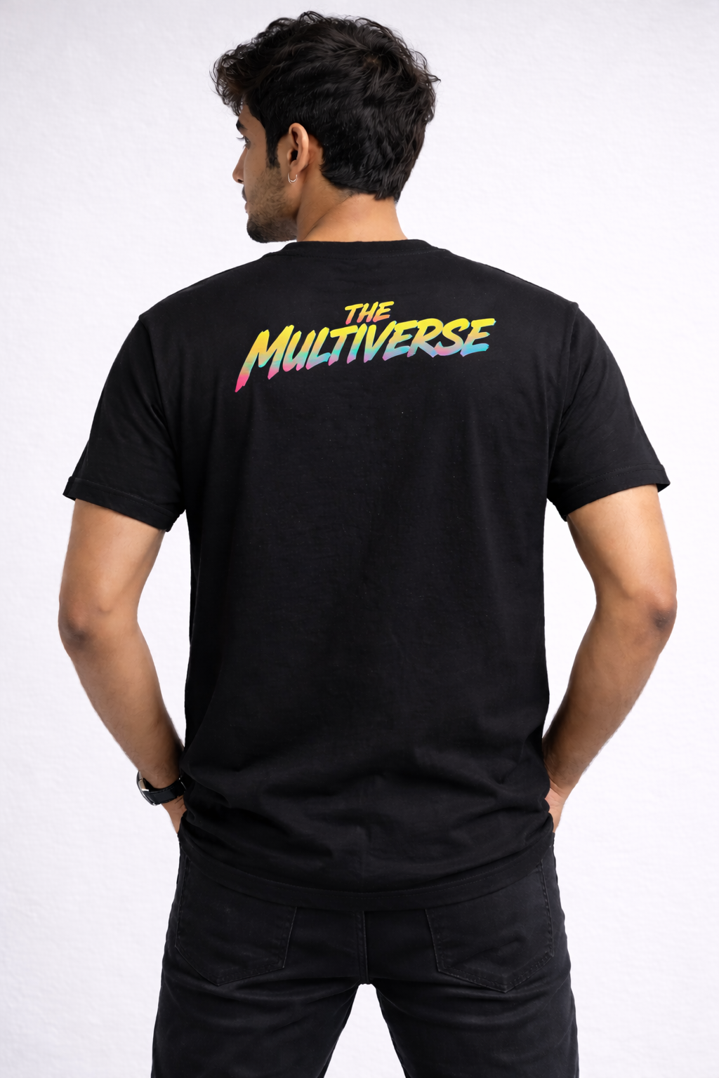 Men's Multiverse Black Graphic Printed Tshirt