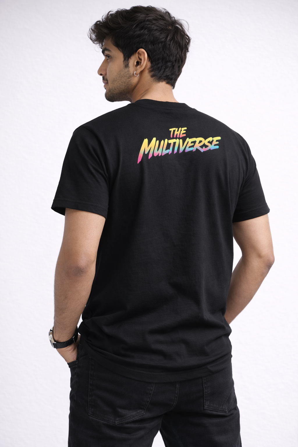 Men's Multiverse Black Graphic Printed Tshirt