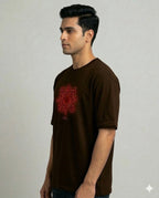 Men's Brown Oversized Graphic Printed T-shirt