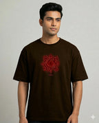 Men's Brown Oversized Graphic Printed T-shirt