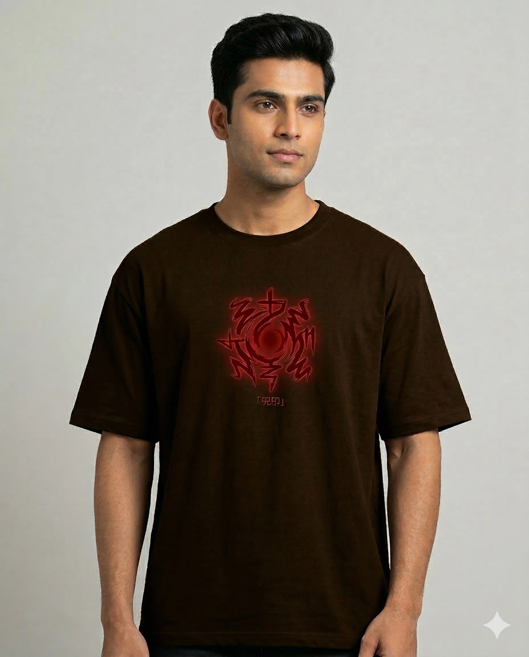 Men's Brown Oversized Graphic Printed T-shirt