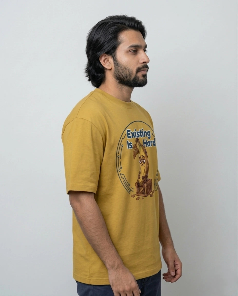 Men's Existing is Hard Beige Oversized T-shirt