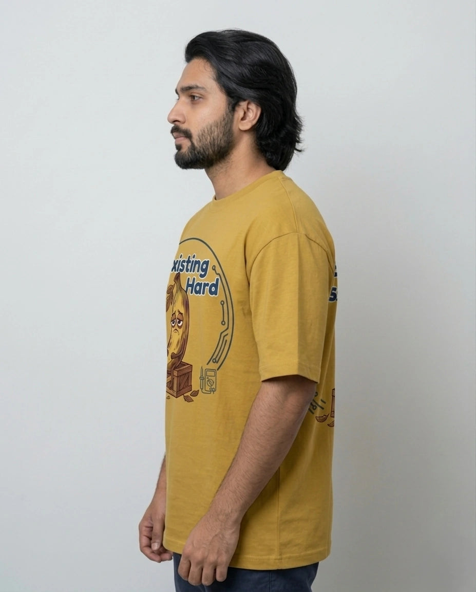 Men's Existing is Hard Beige Oversized T-shirt