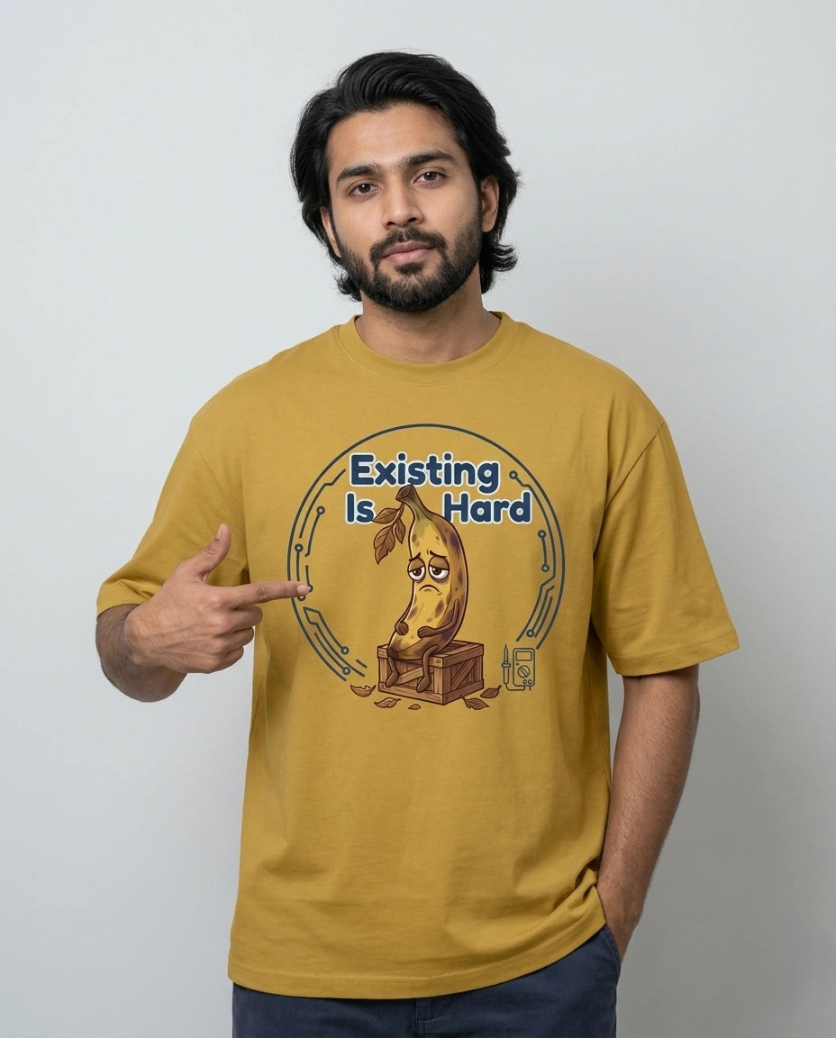 Men's Existing is Hard Beige Oversized T-shirt