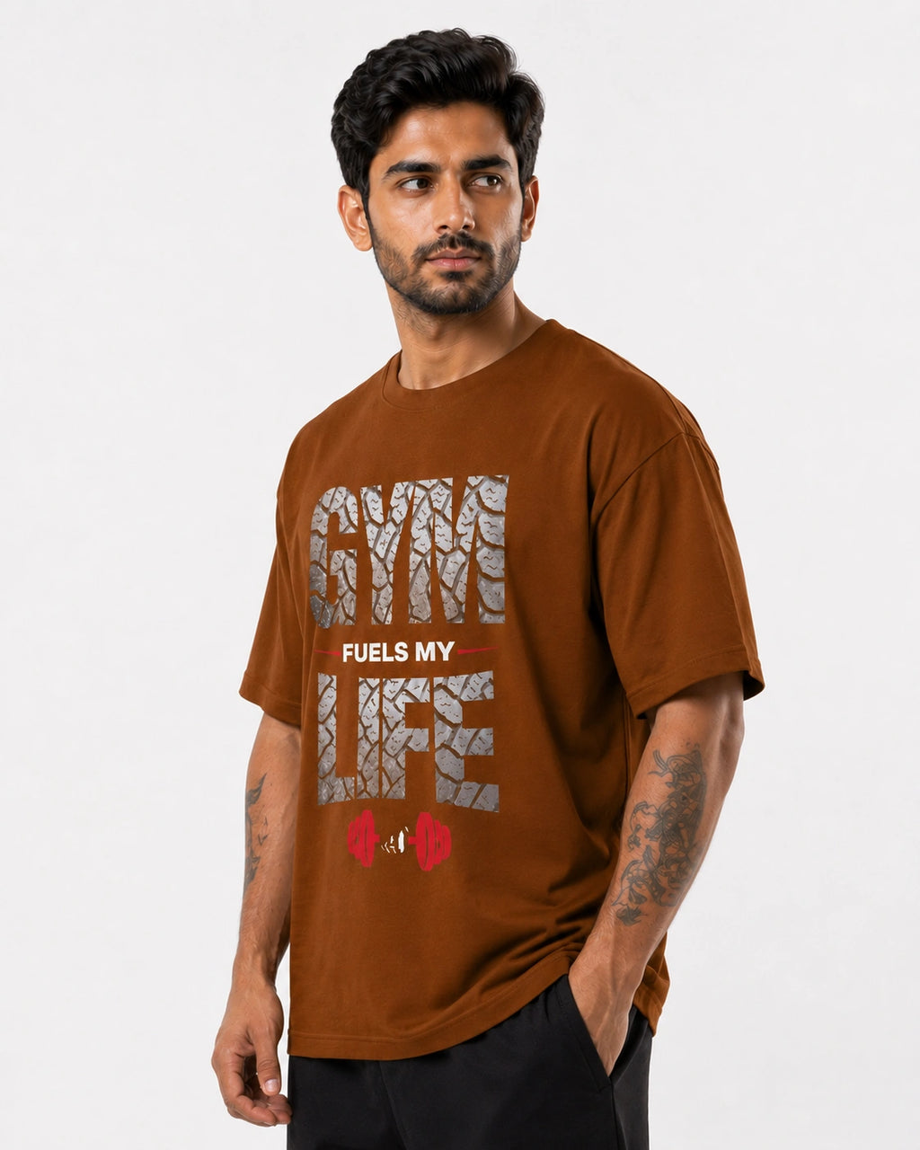 Men's Gym Is My Life Brown Oversized T-shirt
