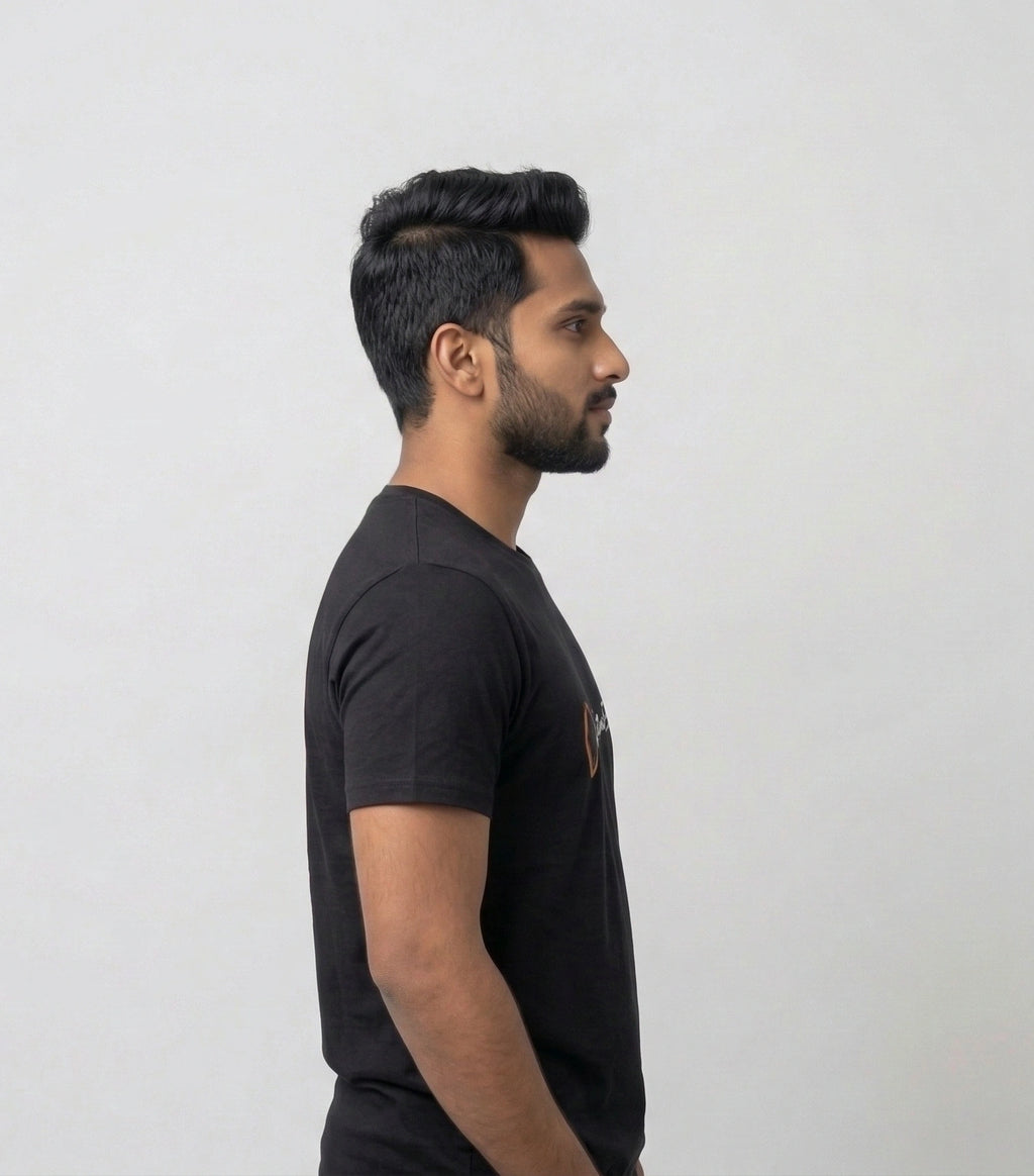 Men's Black Regular Graphic Tshirt