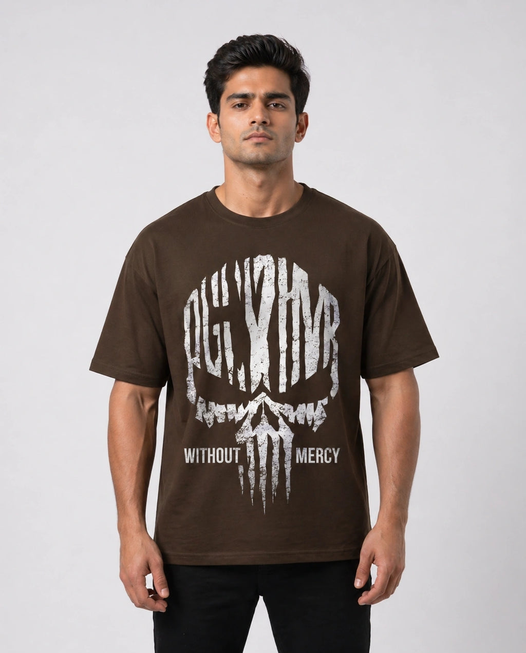 Men's Merciless Instinct Brown Oversized T-shirt