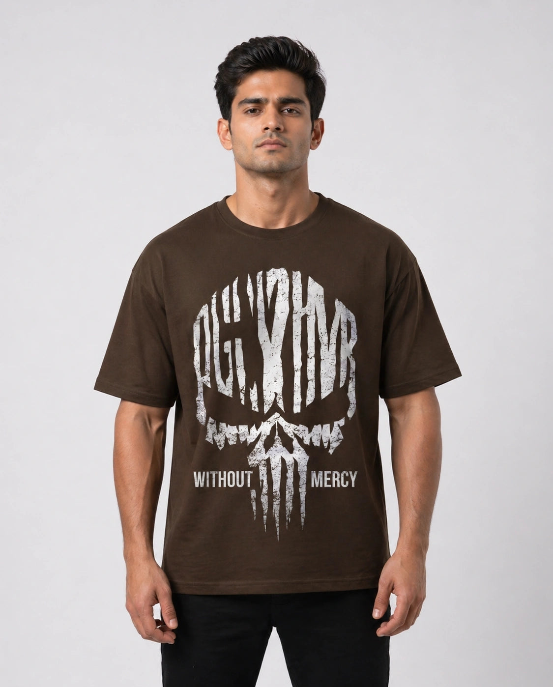 Men's Merciless Instinct Brown Oversized T-shirt
