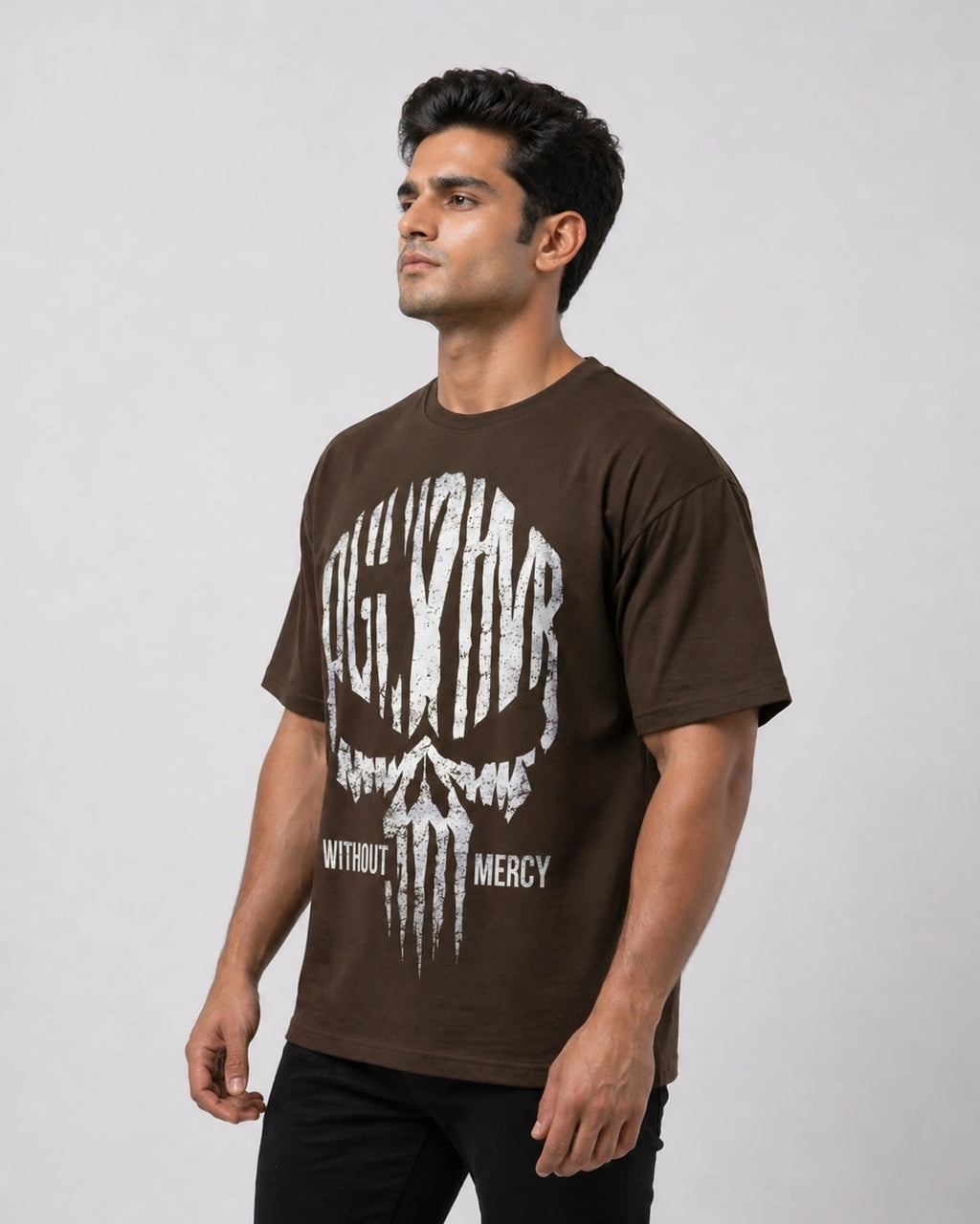 Men's Merciless Instinct Brown Oversized T-shirt
