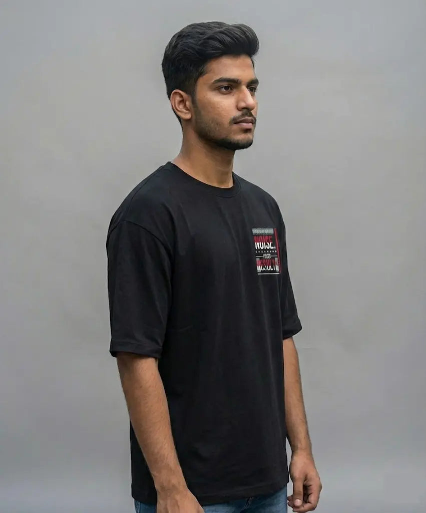 I Don't Need Noise Men's Black Oversized T shirt