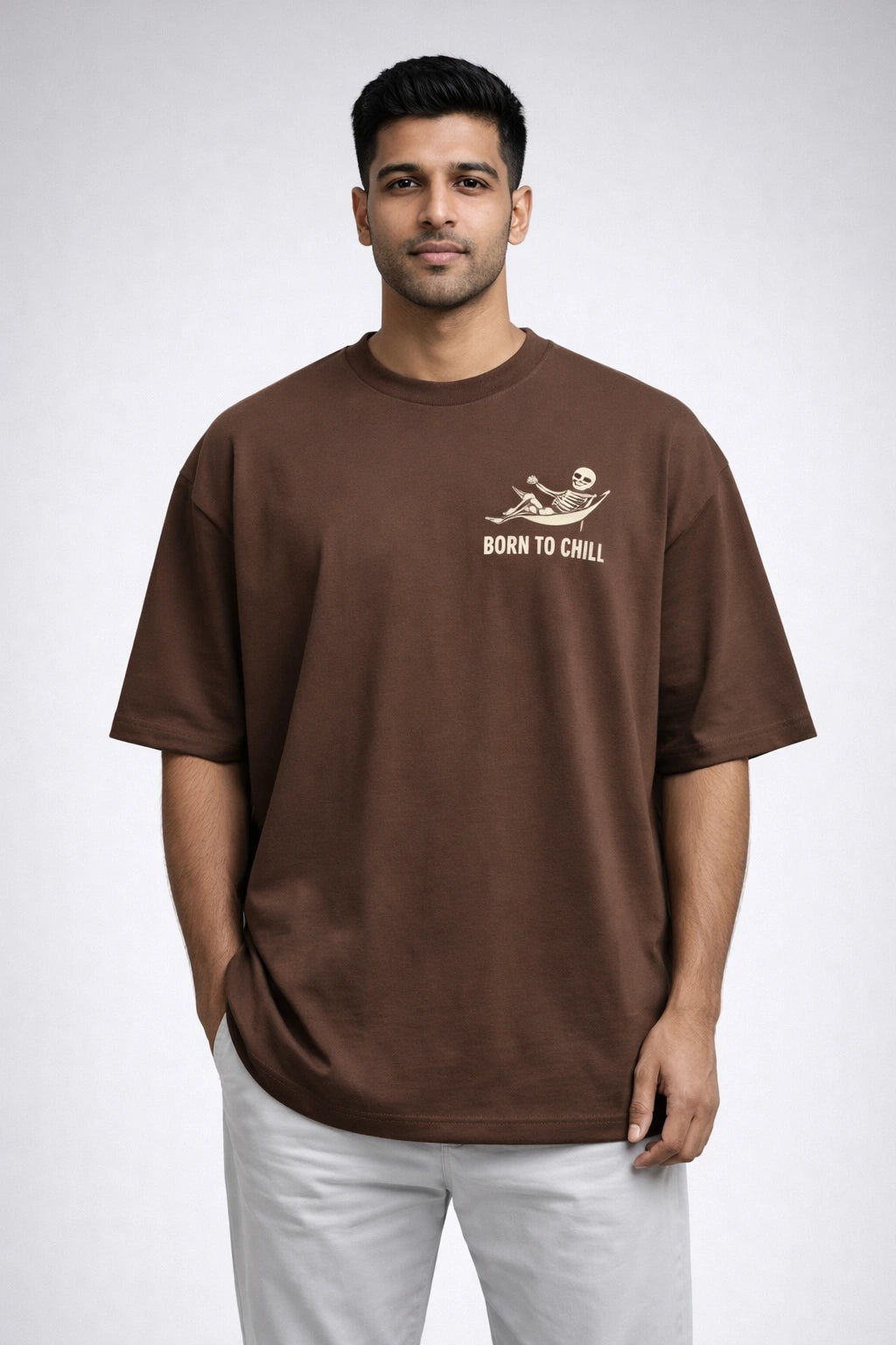 Men's Born To Chill Oversized Brown Tshirt