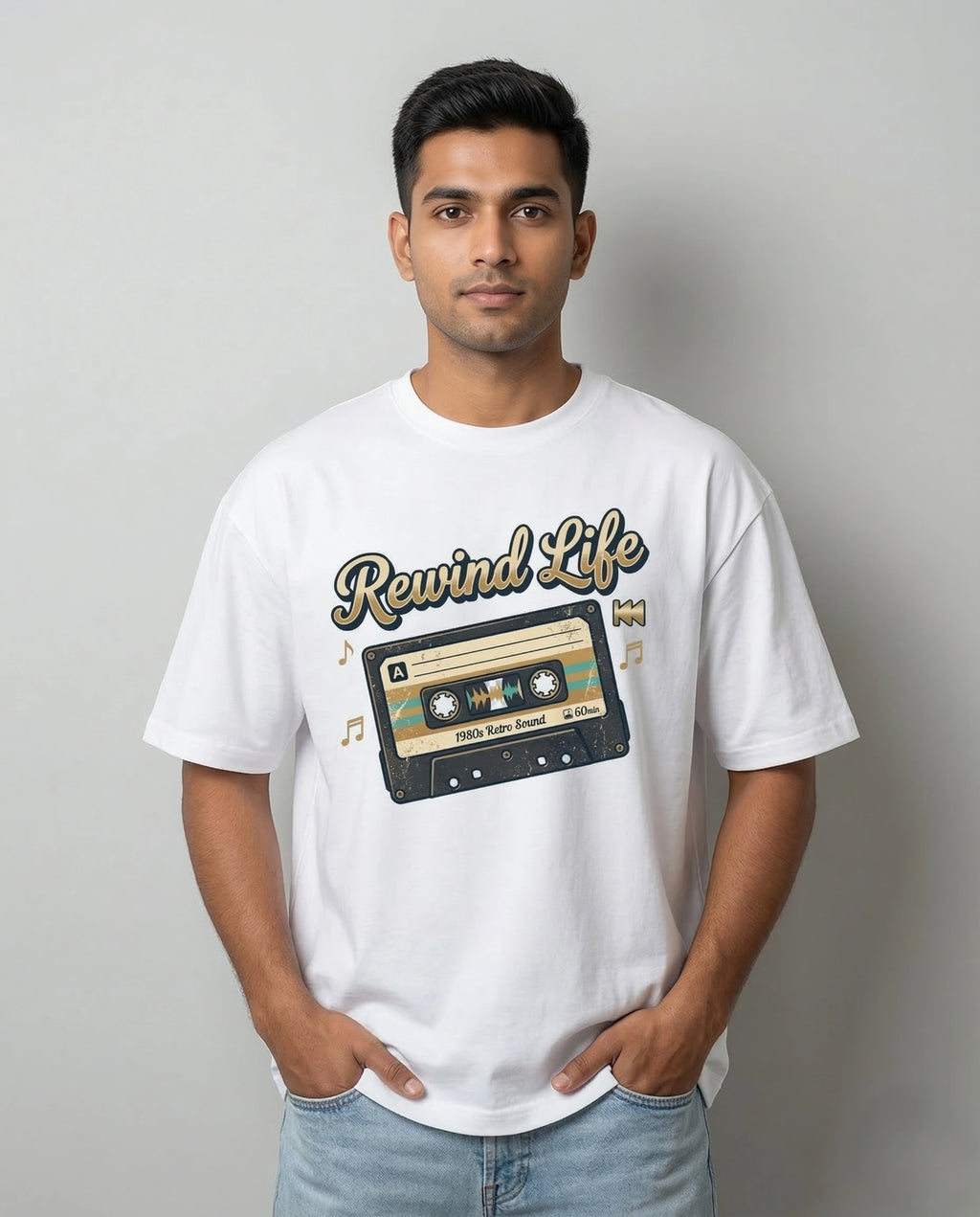 Men's Rewind Life White Oversized T-shirt