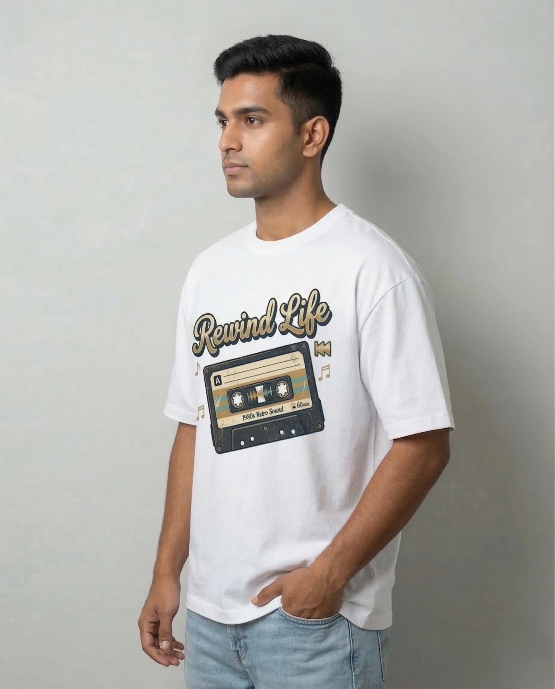 Men's Rewind Life White Oversized T-shirt