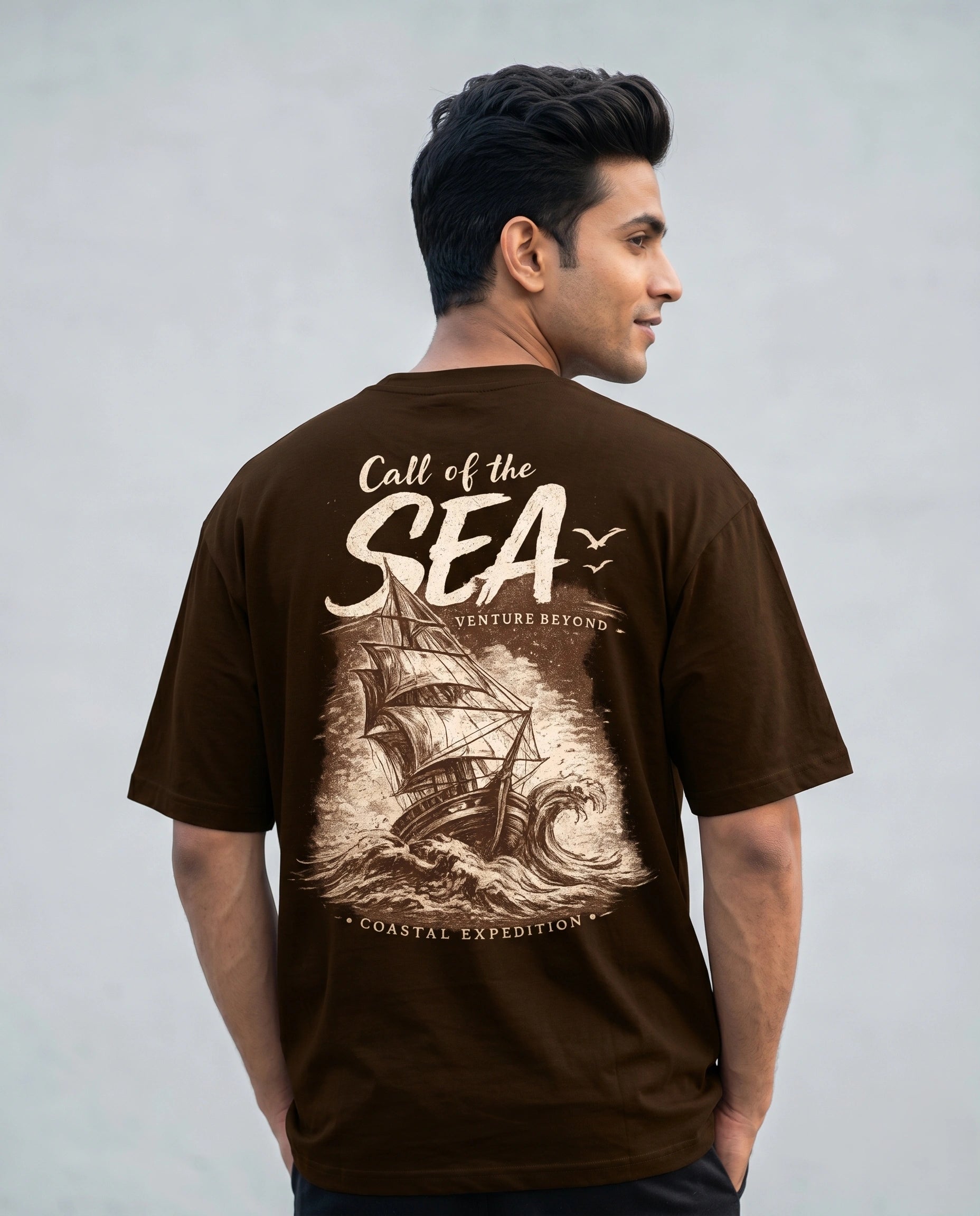 Men's Sea Bound Brown Oversized T-shirt