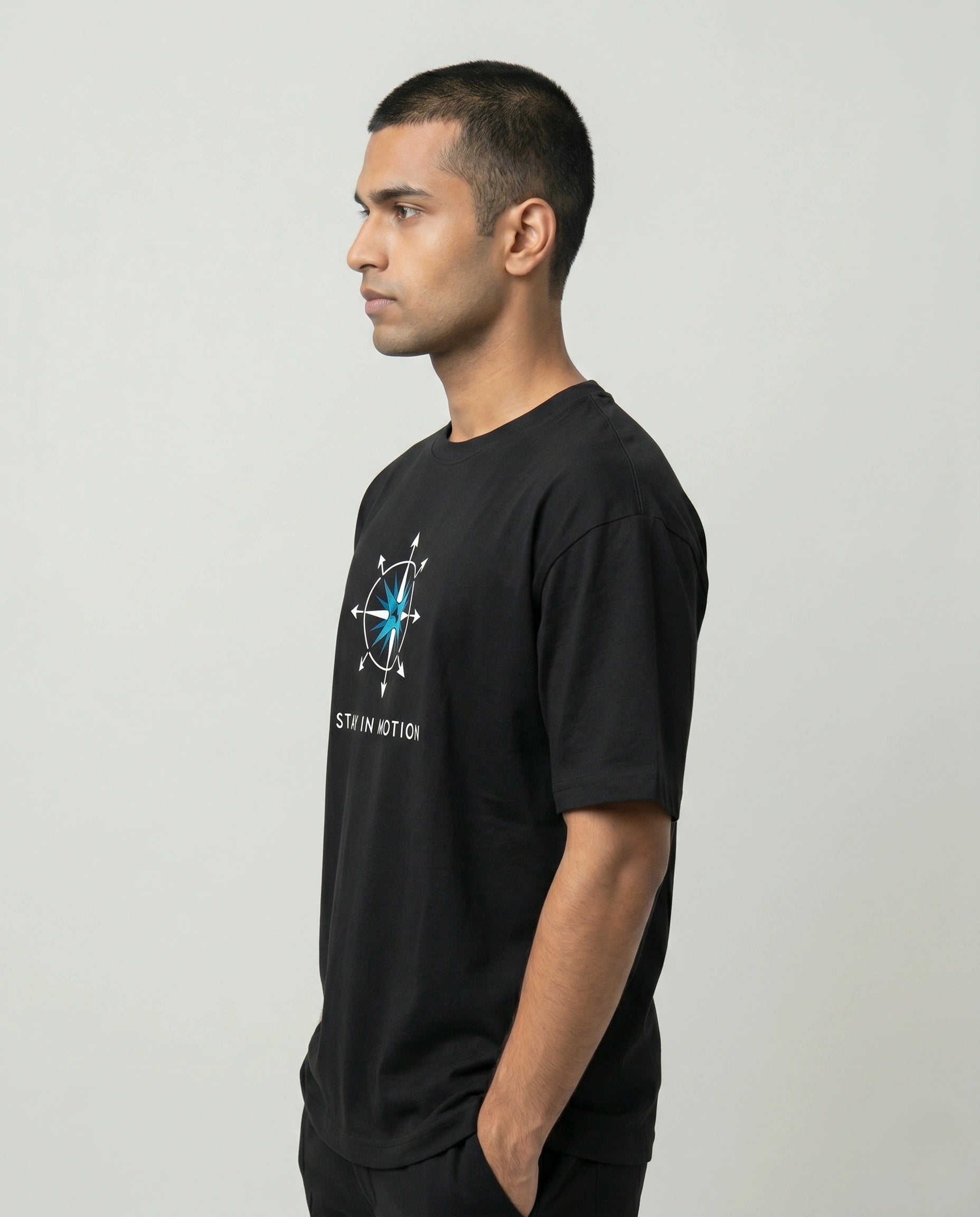 Men's Stay In Motion Black Oversized T-Shirt
