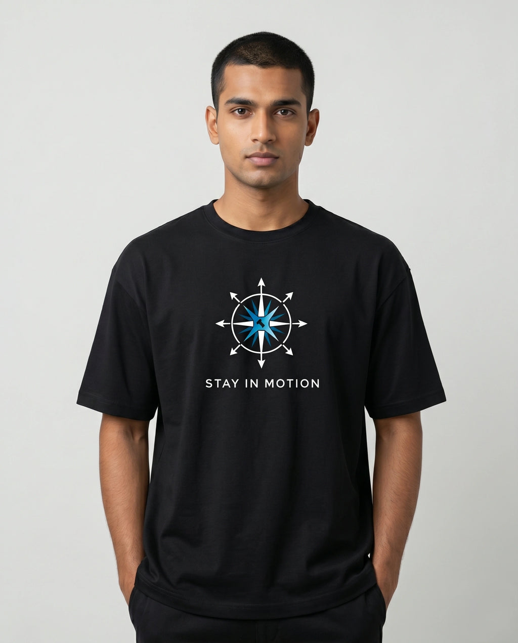 Men's Stay In Motion Black Oversized T-Shirt