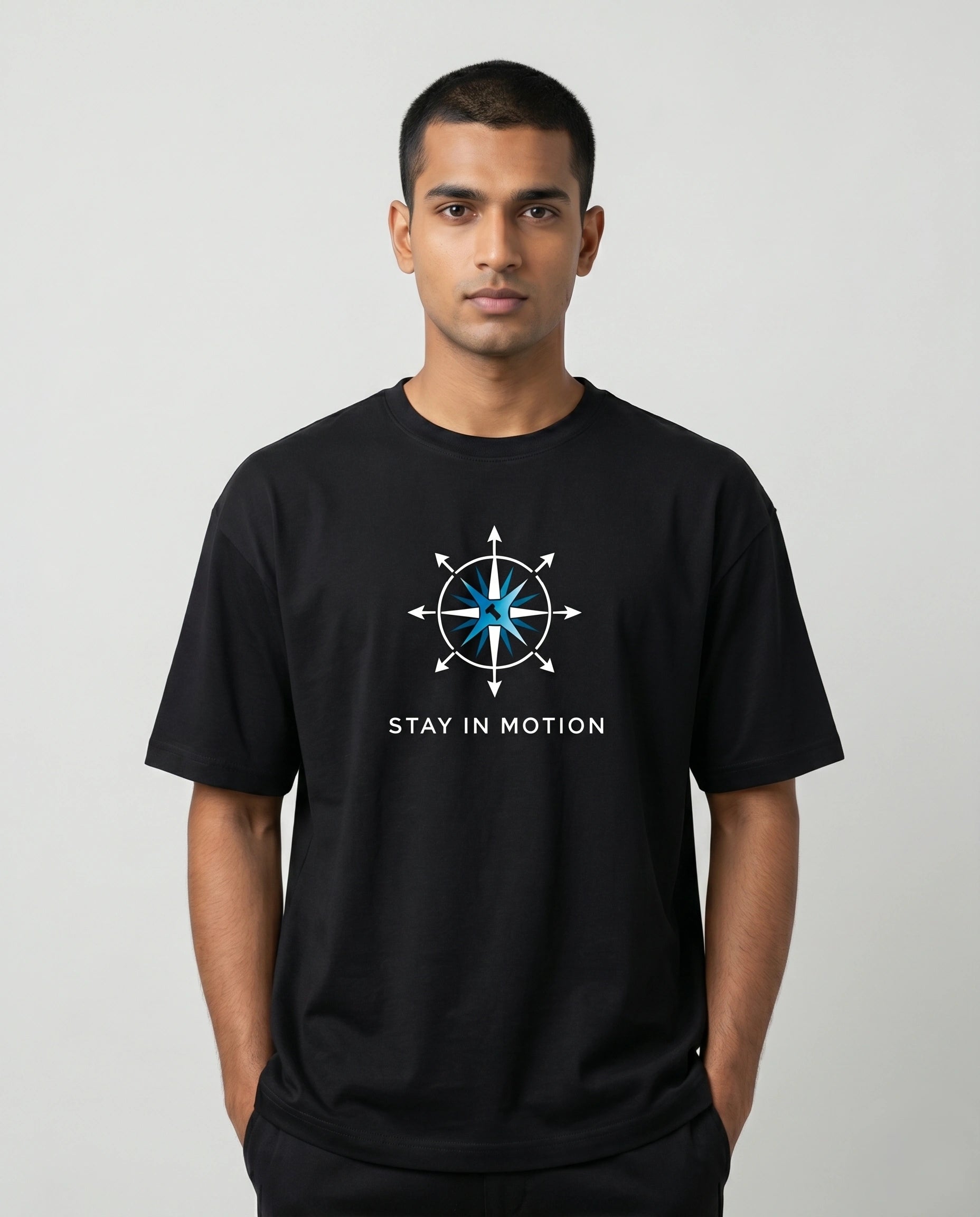 Men's Stay In Motion Black Oversized T-Shirt