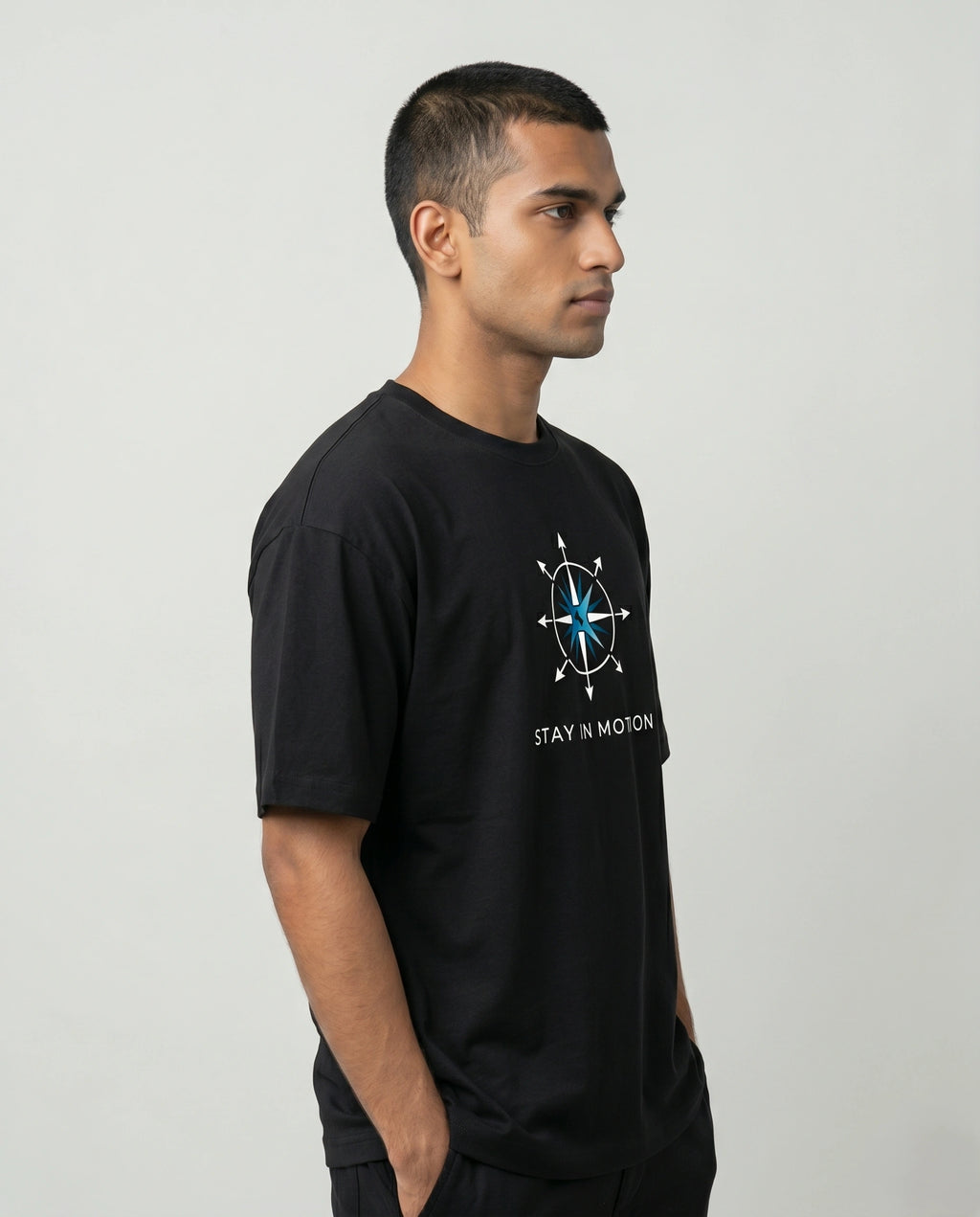 Men's Stay In Motion Black Oversized T-Shirt