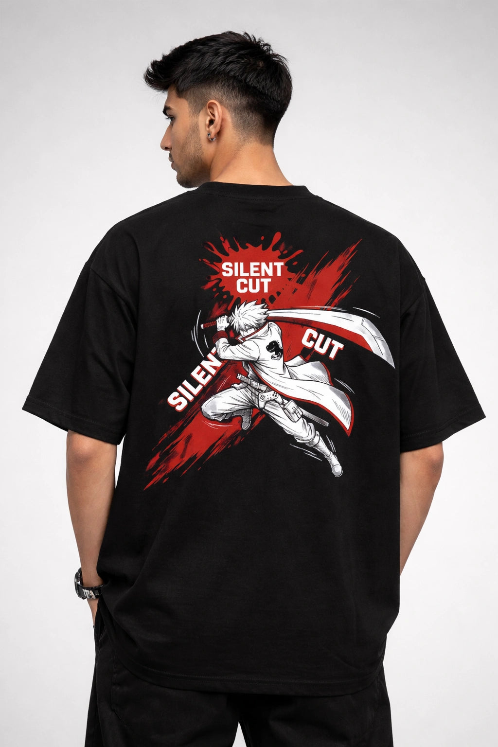 Men's Silent Cut Black Oversized T-shirt