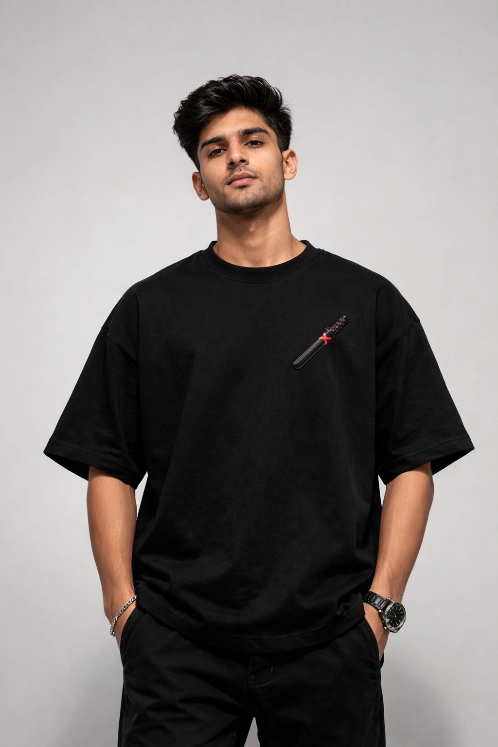 Men's Silent Cut Black Oversized T-shirt