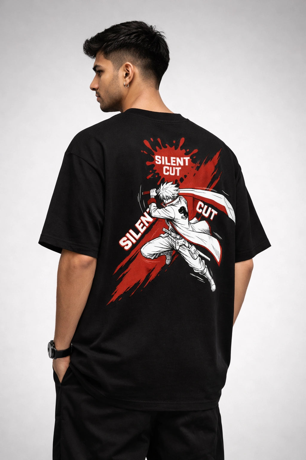 Men's Silent Cut Black Oversized T-shirt