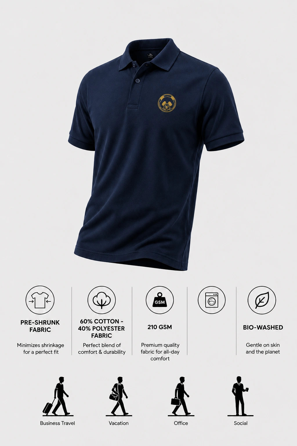 Men's Signature Panda Polo T-Shirt - NAVY BLUE