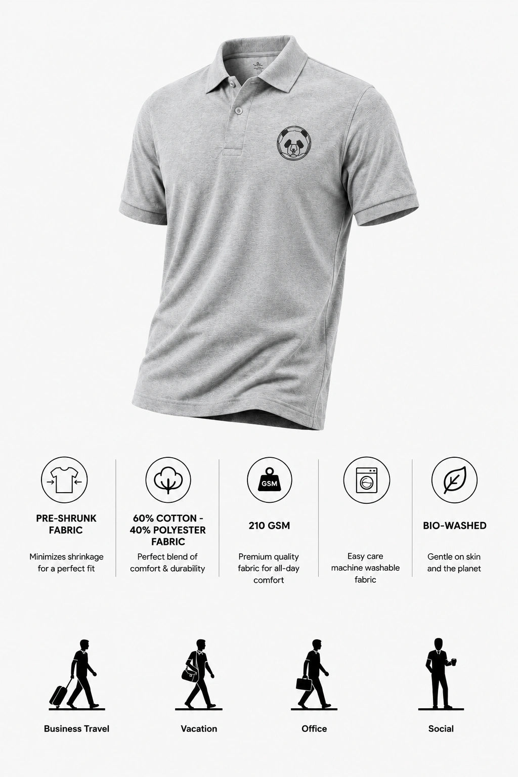 Men's Signature Panda Polo T-Shirt - GREY