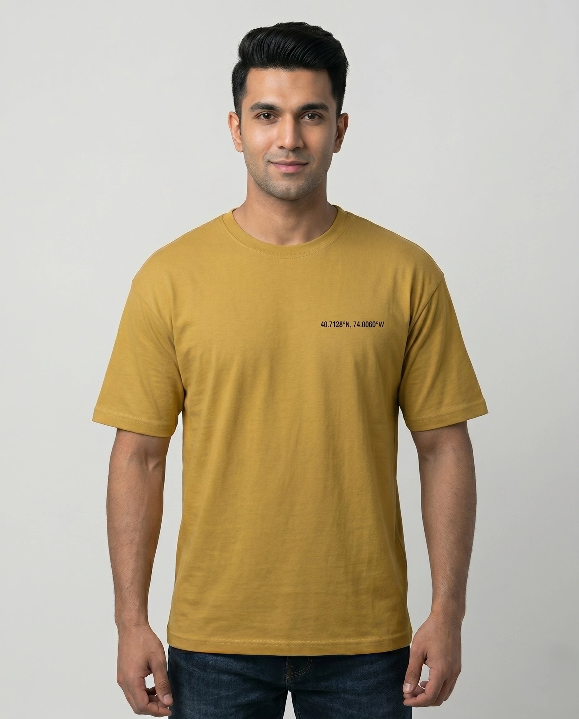 Men's Wonder Compass Beige Oversized T-Shirt