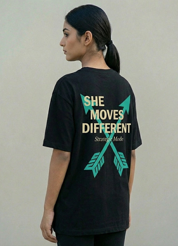 Women's She Moves Different Oversized Navy T shirt