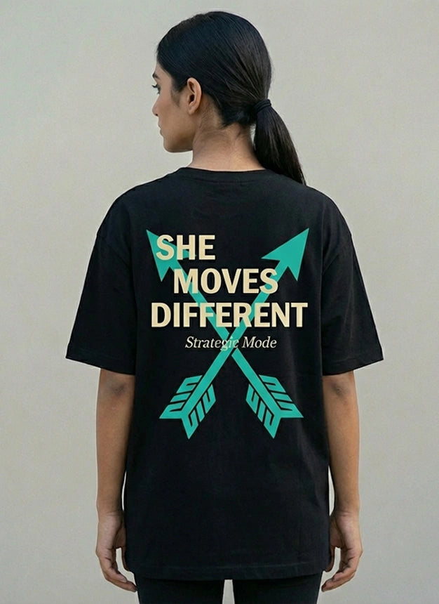 Women's She Moves Different Oversized Navy T shirt
