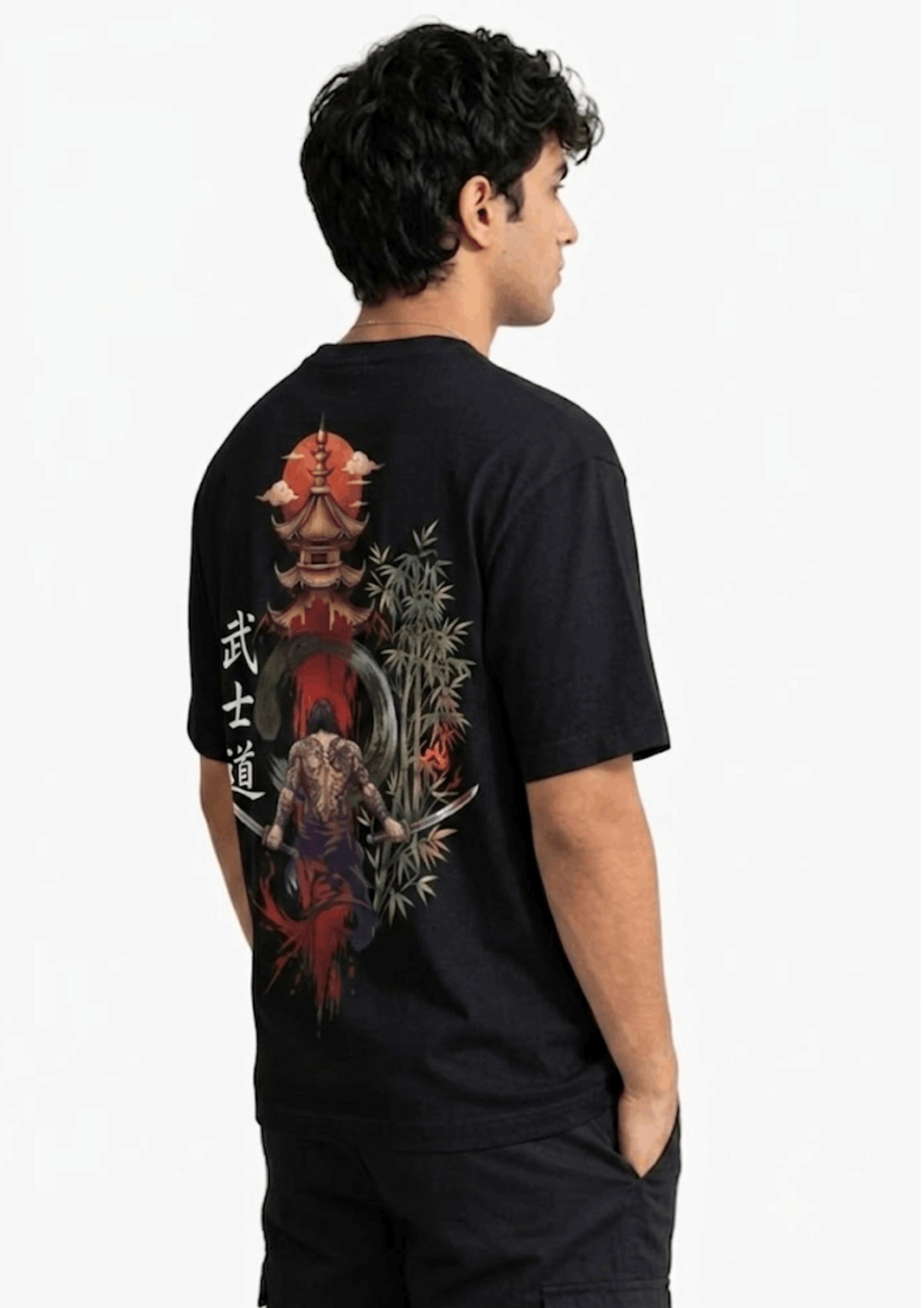 Samurai Reborn  Men's Black Oversized Tshirt