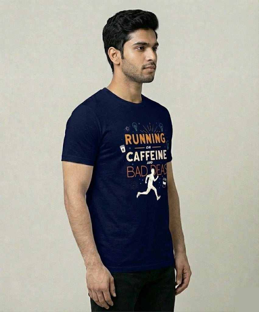 Men's Running On Coffee Regular Navy Graphic Tshirt