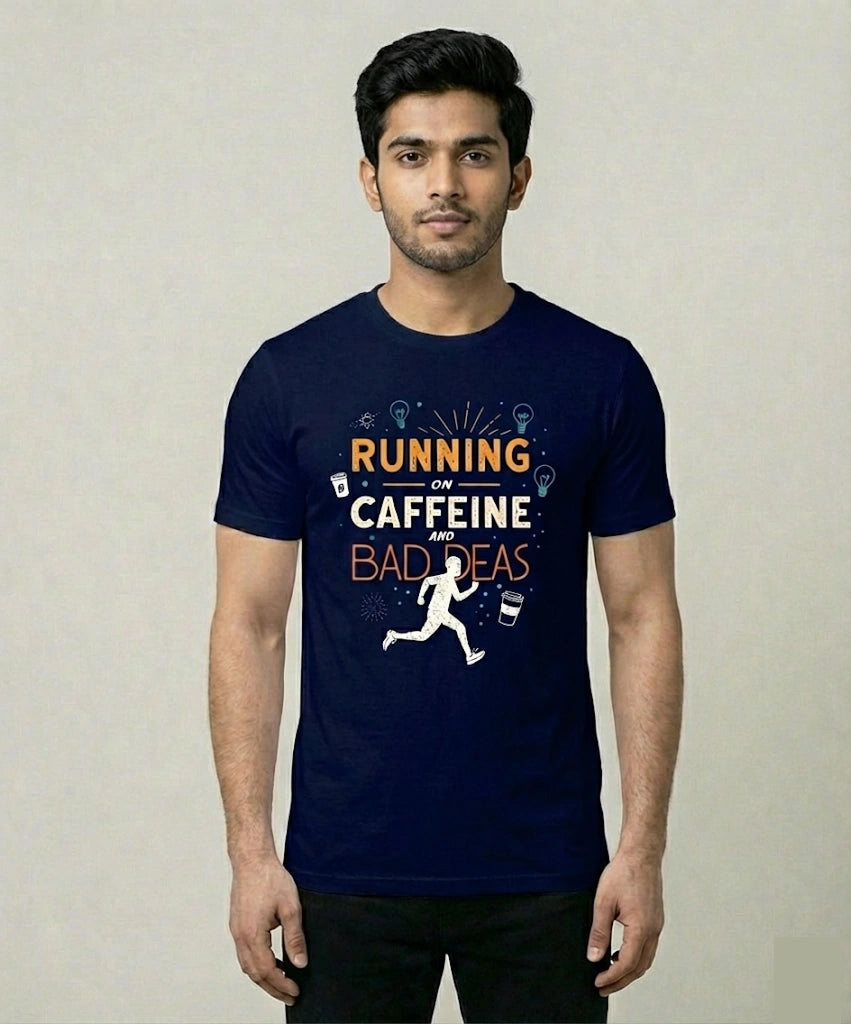 Men's Running On Coffee Regular Navy Graphic Tshirt